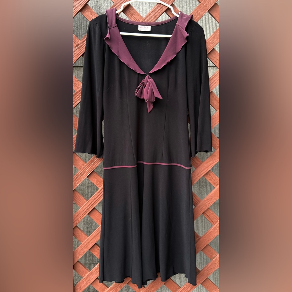 Leona Edmiston Black & Plum Bow Dress – Size 1 (S)